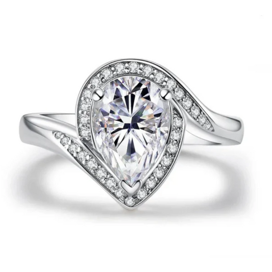 Pear Cut Twist Halo Moissanite Ring