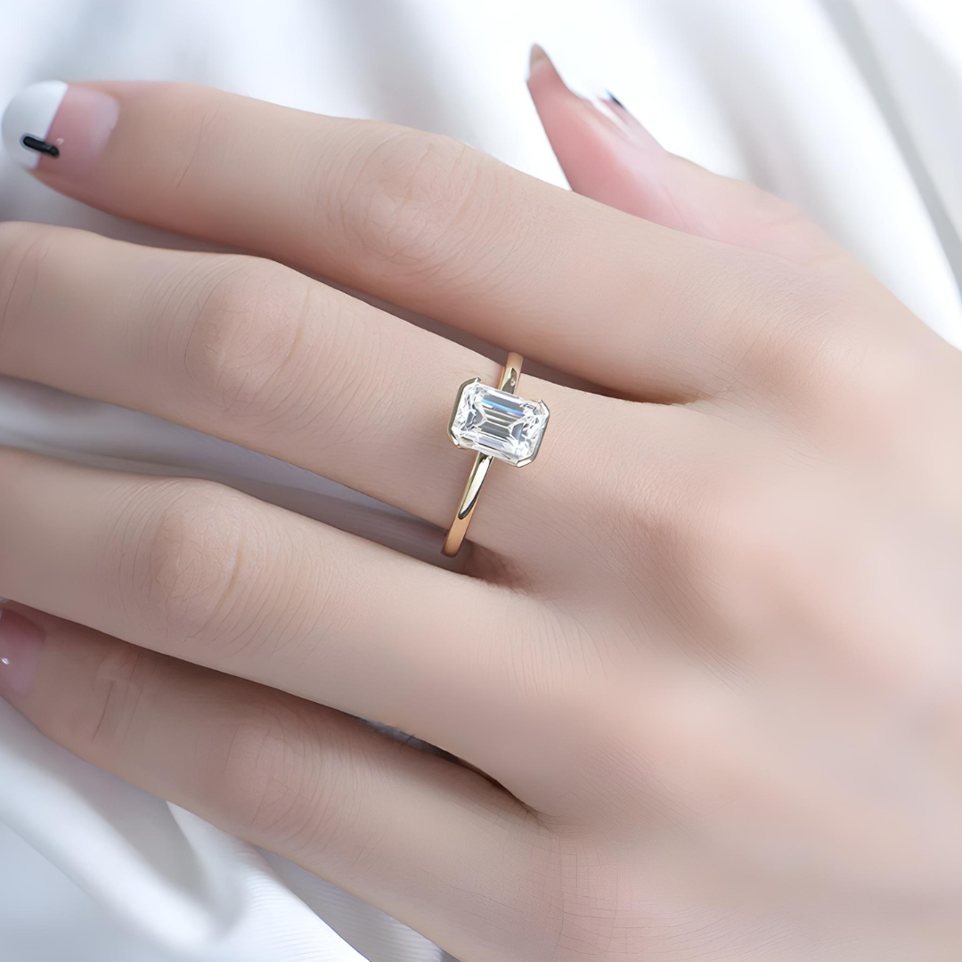 Emerald Cut 'Kim' Moissanite Diamond Ring