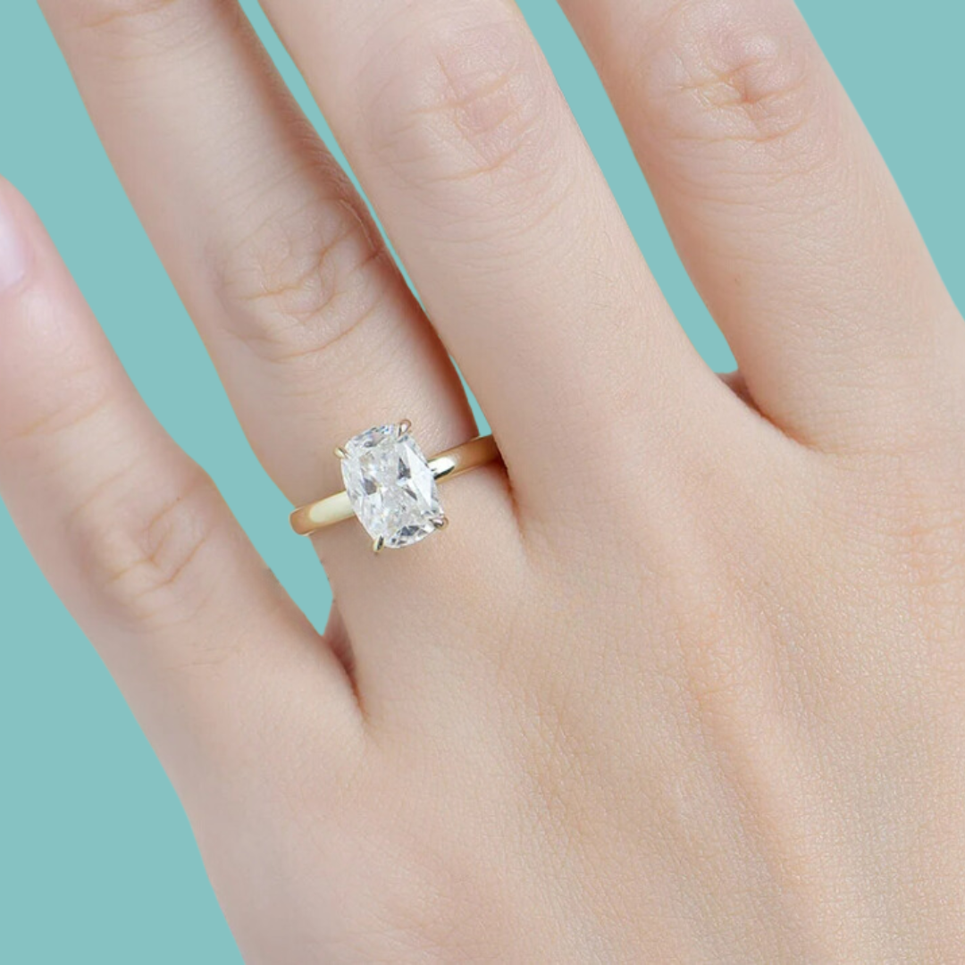 Crushed Ice Hidden Halo Moissanite Solid Gold Ring