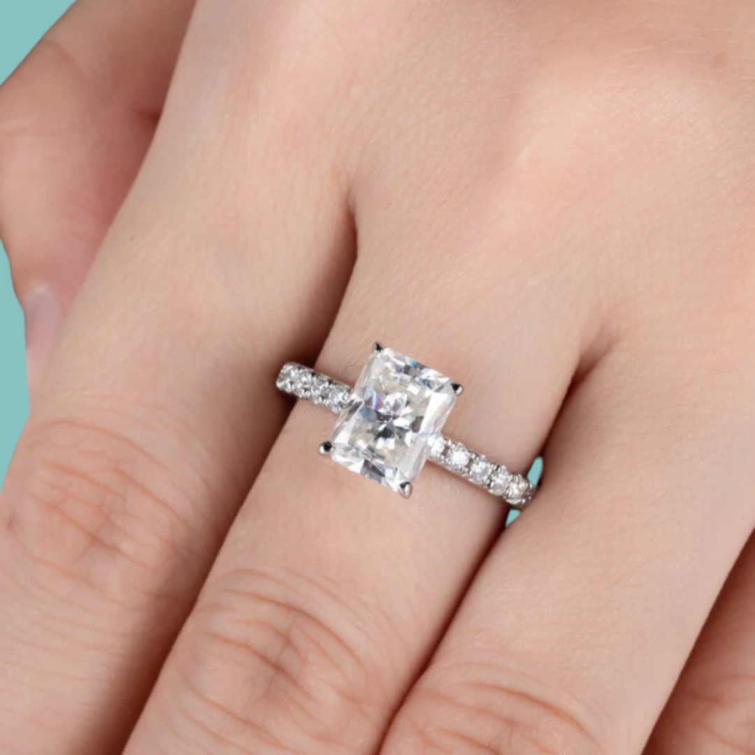 Radiant Cut Solid Gold 'Drew' Moissanite Ring