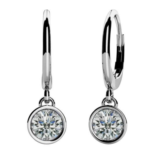 Bezel Set Drop Moissanite Earrings