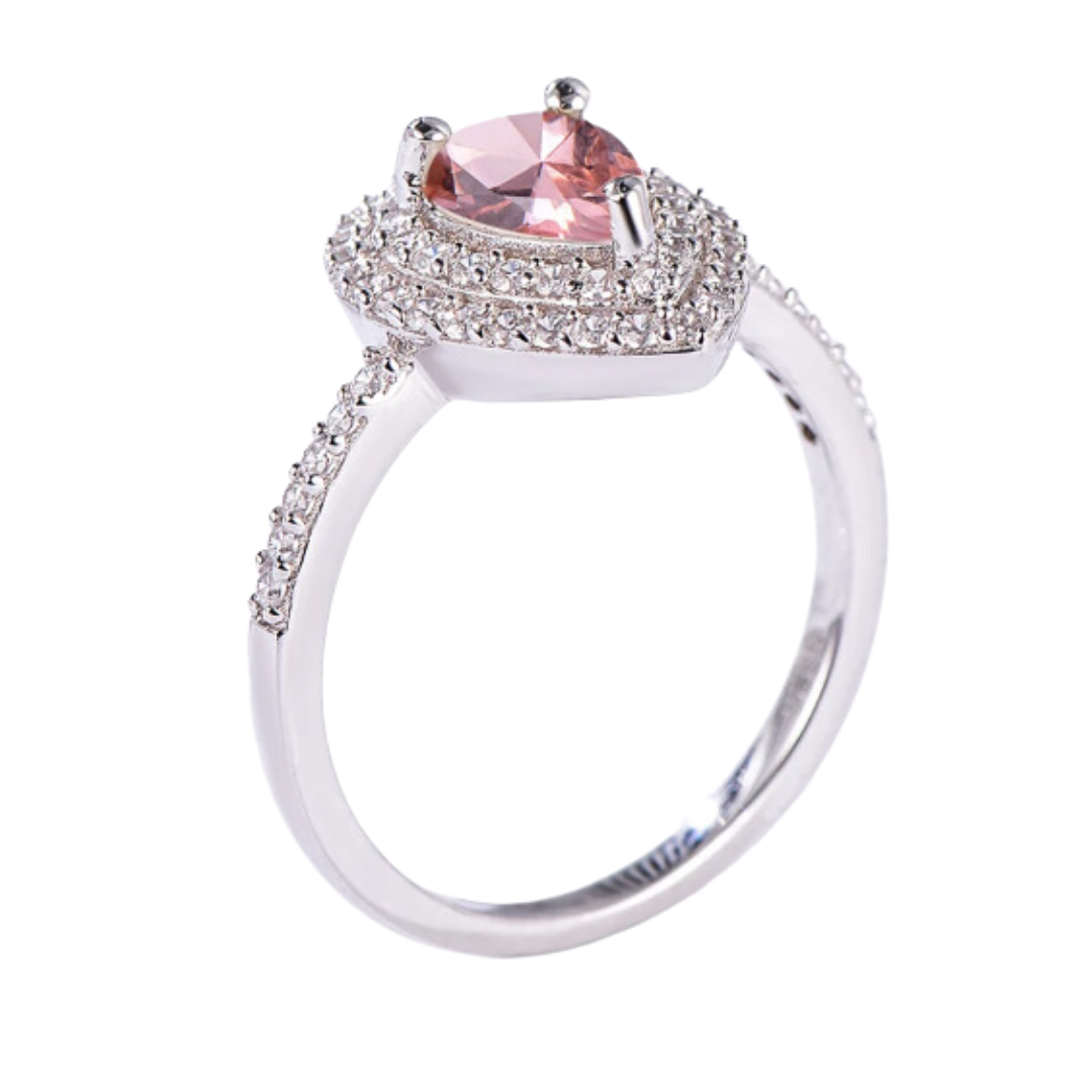 1.2 Carat Morganite Pear Cut Double Halo Ring