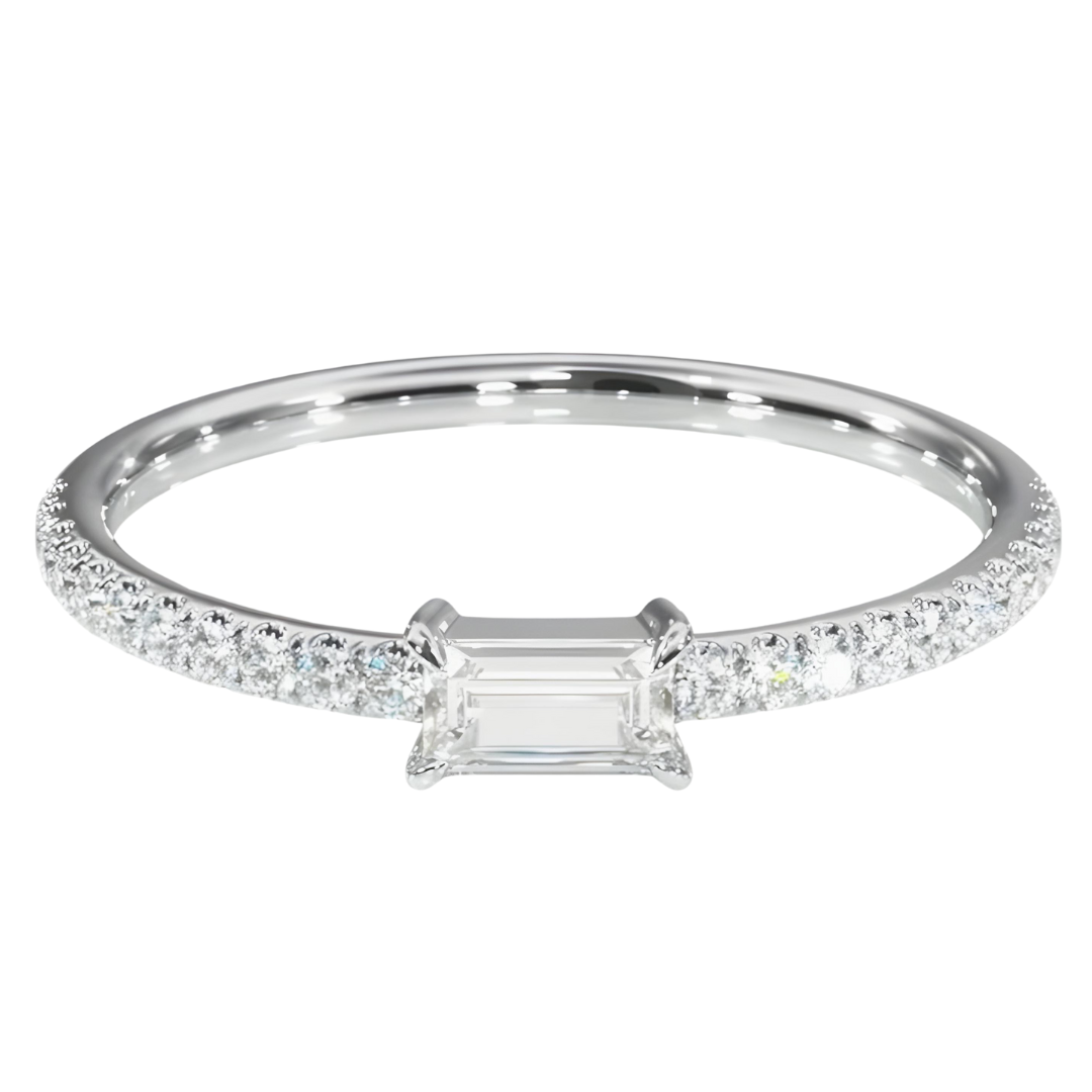 Emerald Cut Baguette Half Eternity Wedding Band