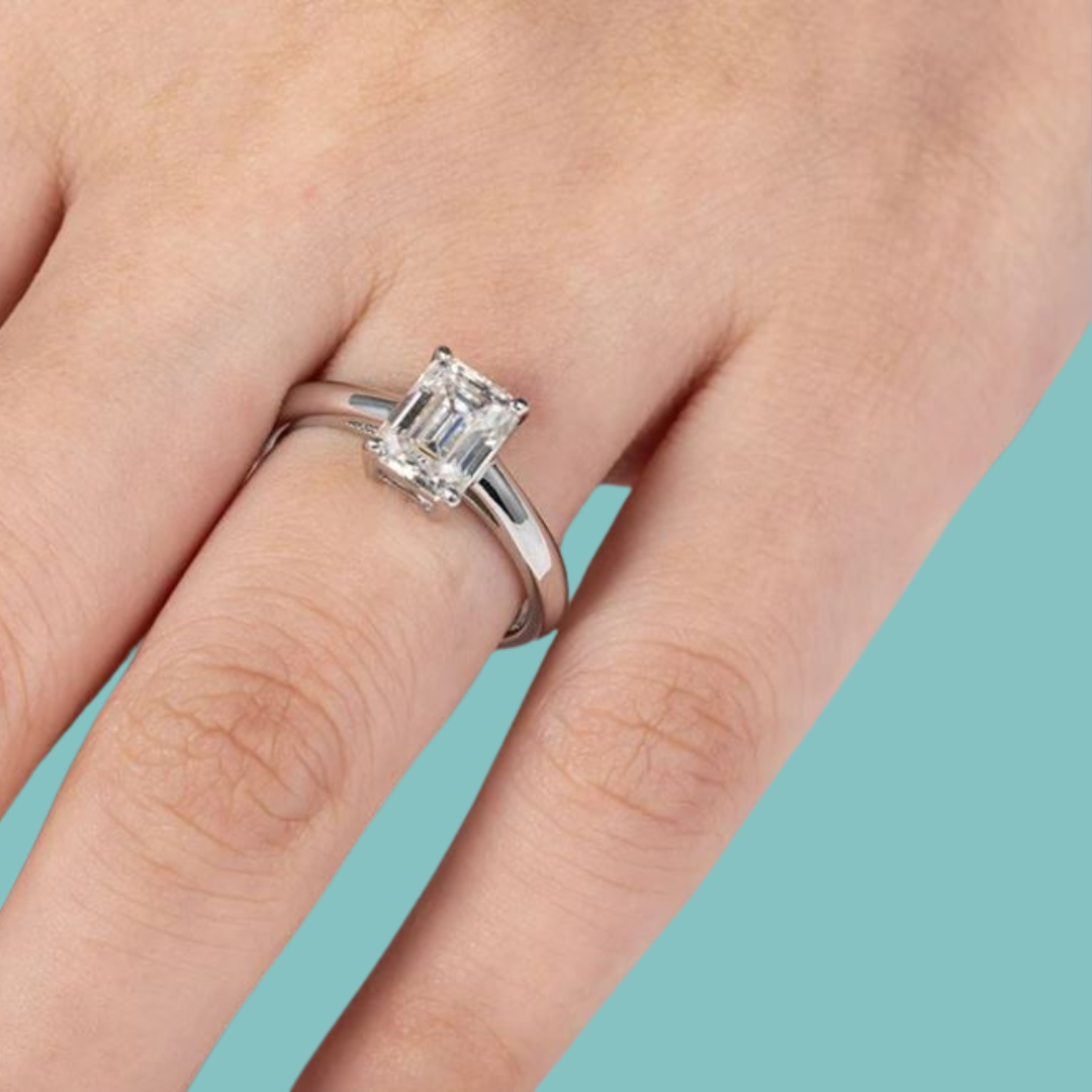 2 Carat Emerald Cut Solitaire Moissanite Ring.