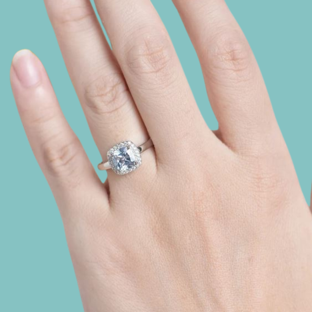 Aquamarine Halo Ring.