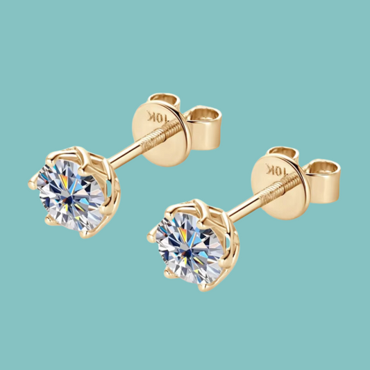 1 Carat Solid Gold Moissanite Solitaire Studs