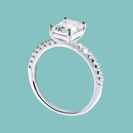 Pavé Emerald Cut Solitaire Ring