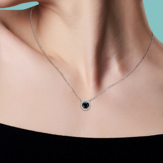 Black Moissanite Halo Pendant