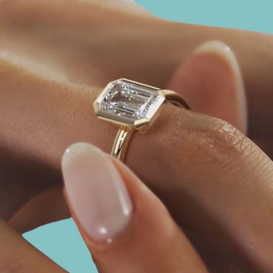 Bezel Set Emerald Cut Moissanite Ring